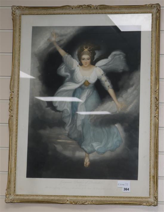 After Cosway, colour mezzotint Georgiana Duchess of Devonshire as Diana 75 x 55cm